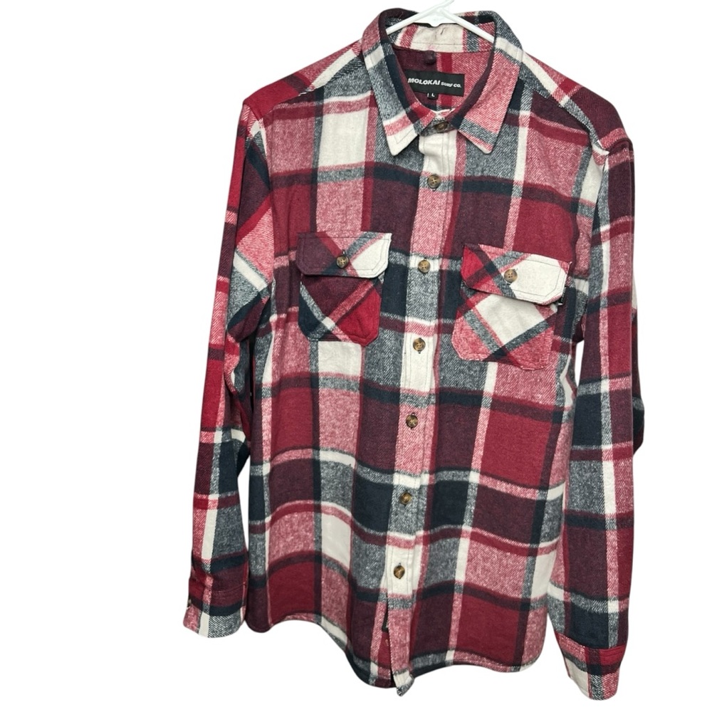 Molokai Surf Co. Shirt Mens Large Button-Up Flannel Check Long Sleeve Multicolor